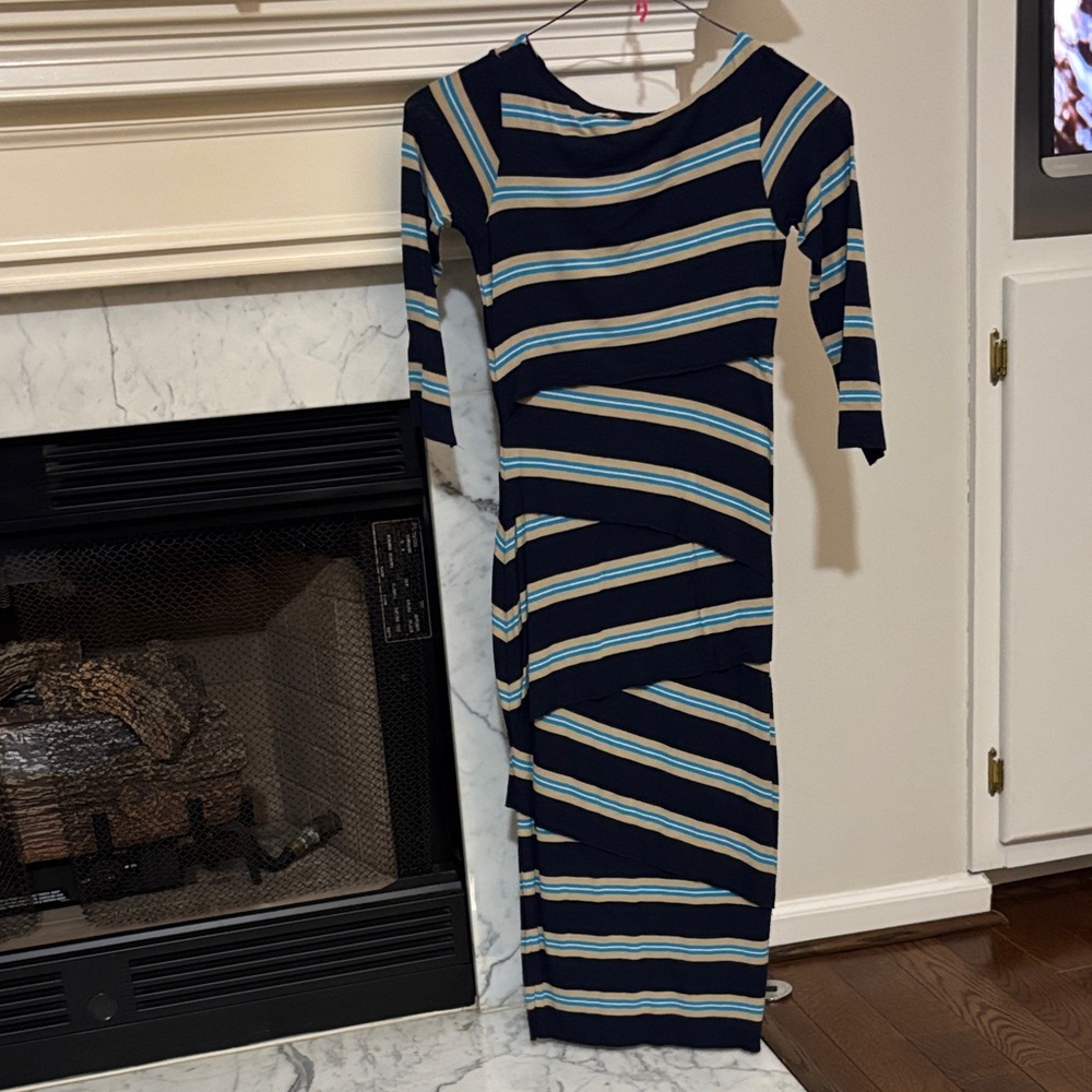 Anthropologie Bailey 44 Striped Navy Blue Dress. Tea length
